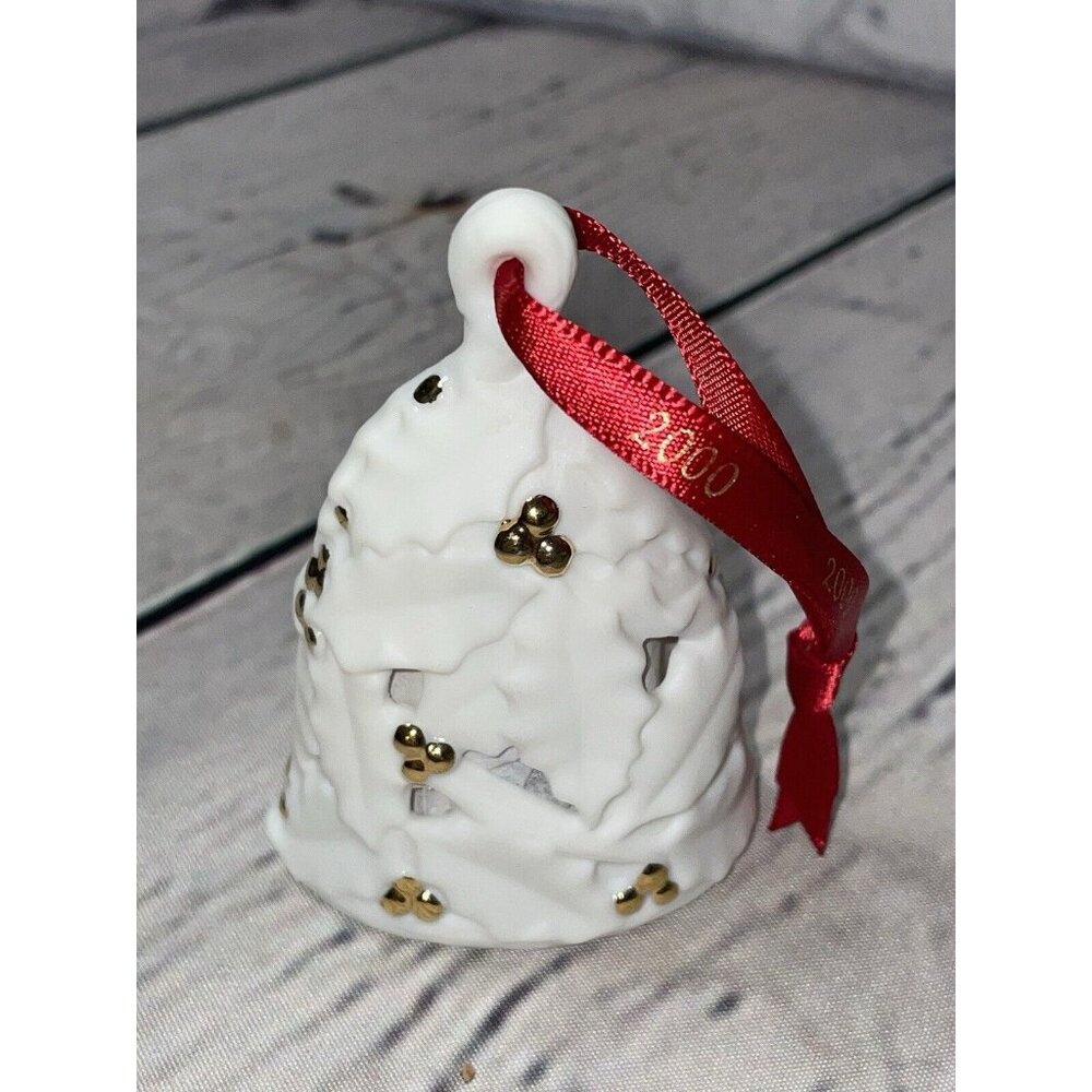 Holly Berry Bell Hallmark Ornament 2000 Porcelain No Box